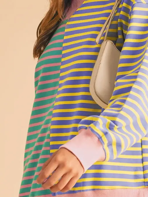 Stripe Colorblock Drop Shoulder Oversize Sweatshirt Pullover