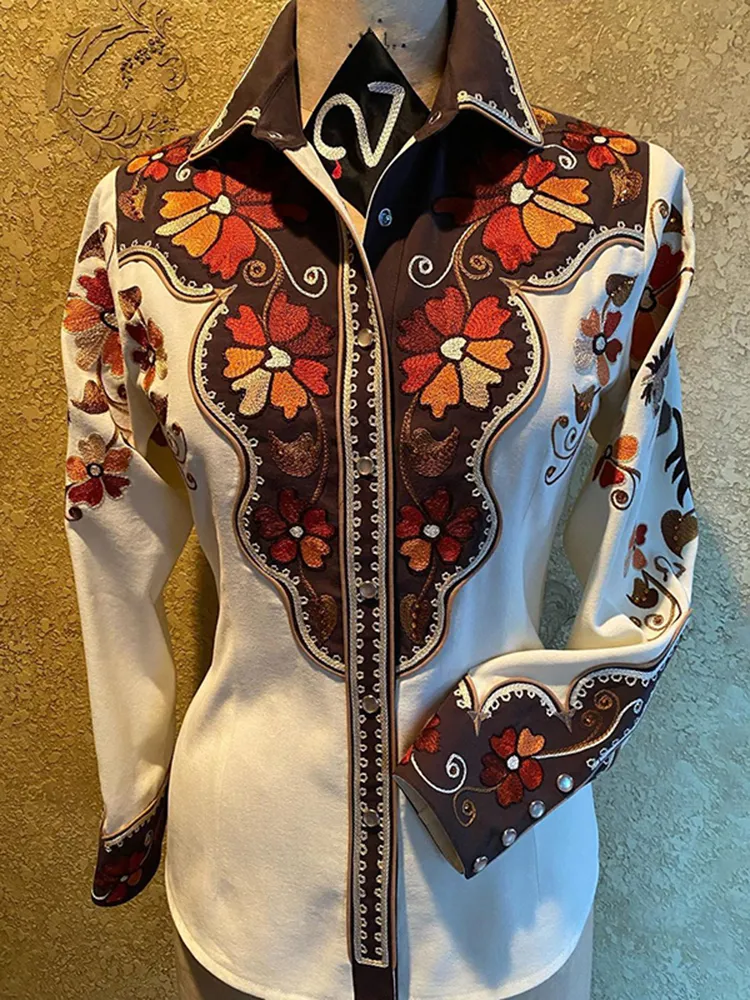 Retro Contrast Floral Pattern Western Style Shirt