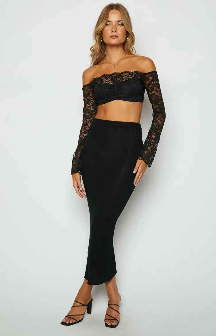 Beatrix Black Lace Long Sleeve Crop Top