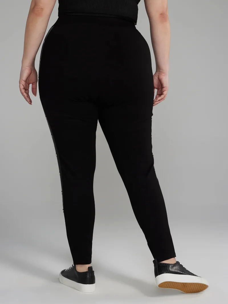 Side Button Detail Ponte Knit Leggings