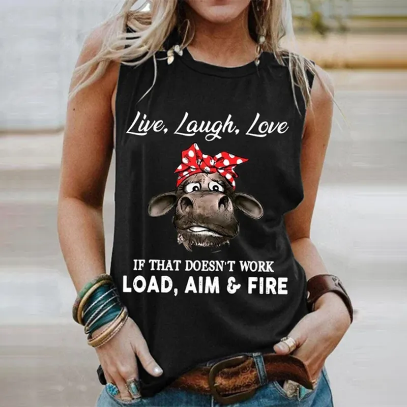 Live Laugh Love Cow Sleeveless Tank Top