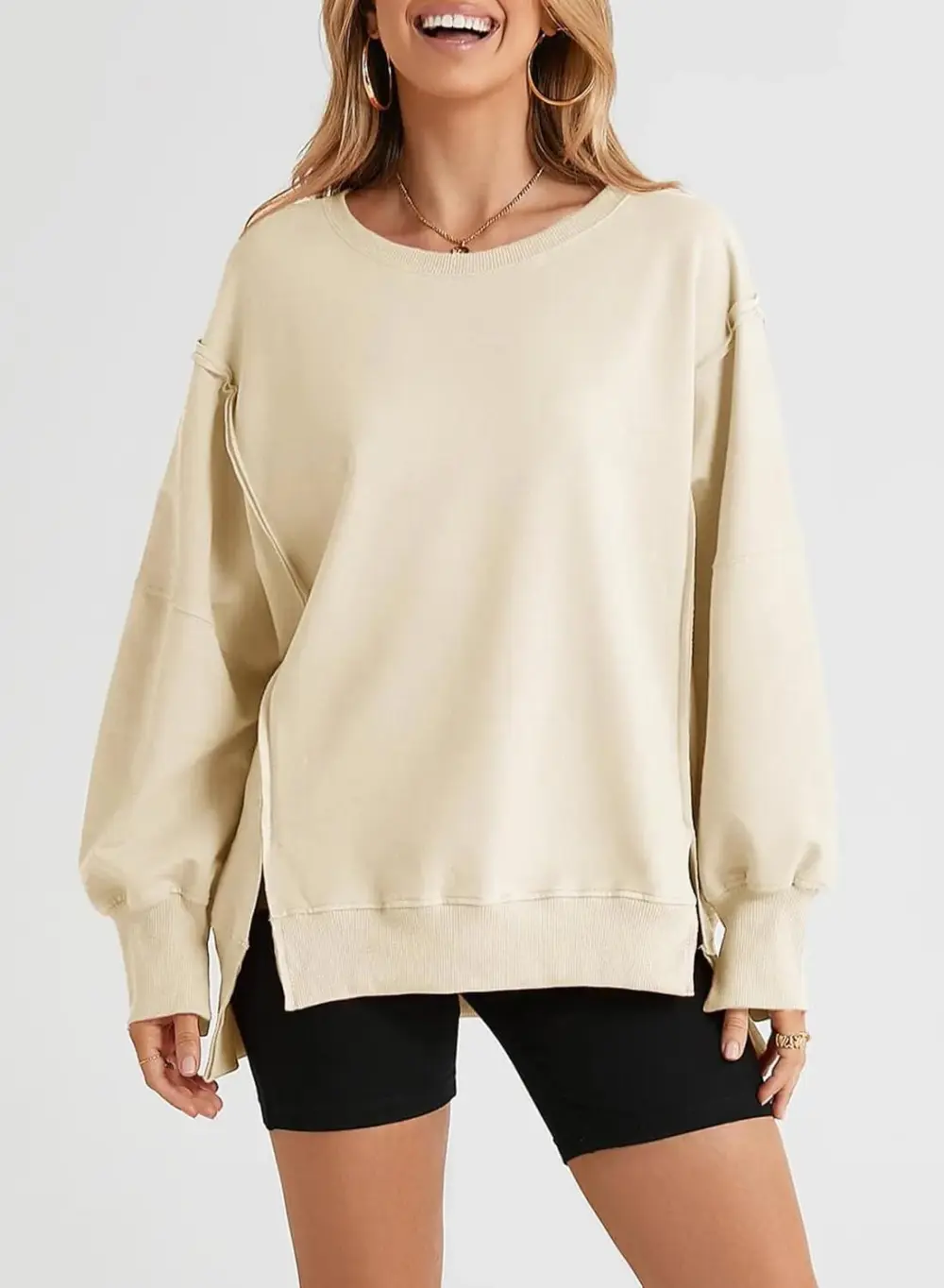 Oversized Reverse Seam Sweatshirt Long Sleeve Crewneck Pullover