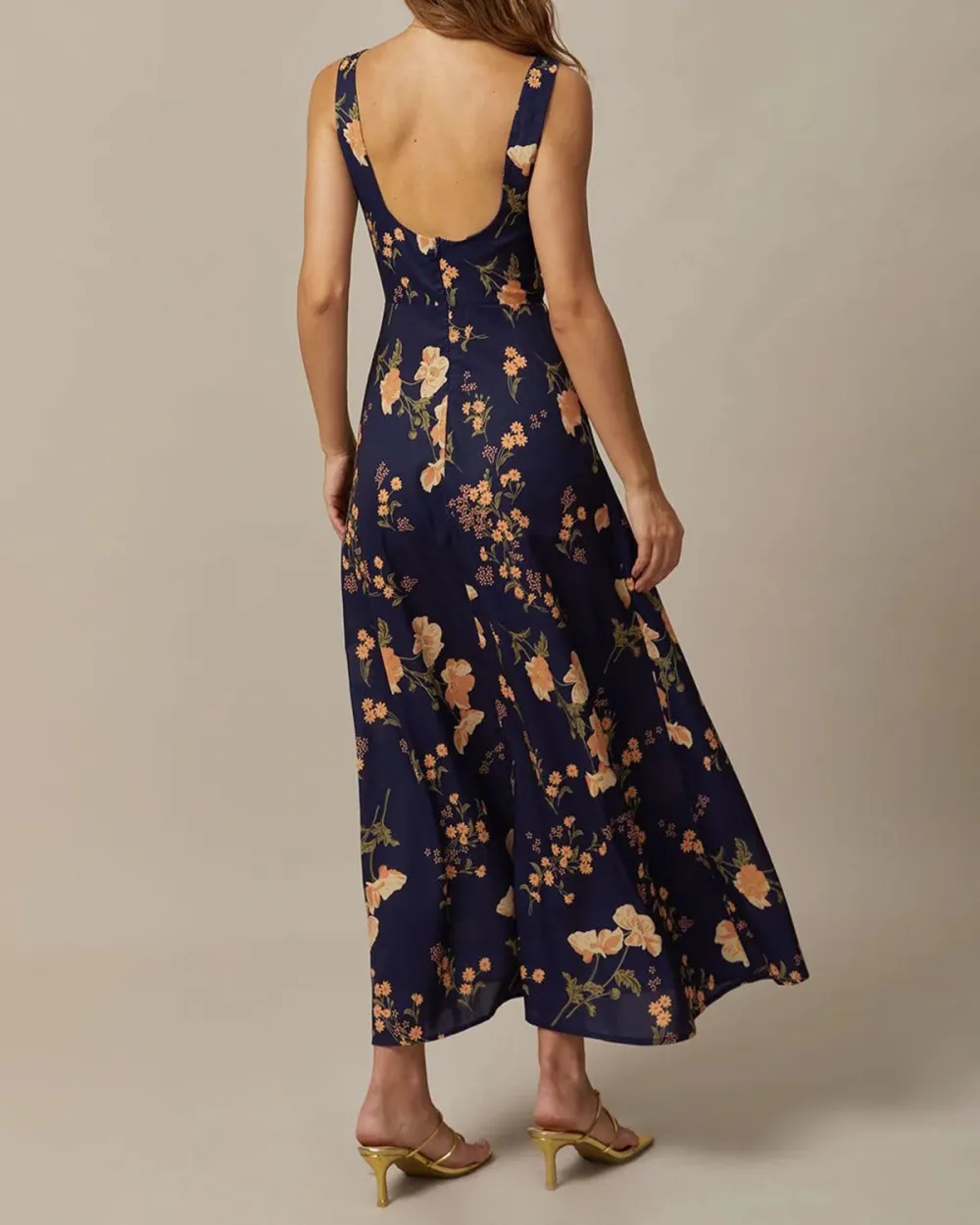 Navy blue long floral dress