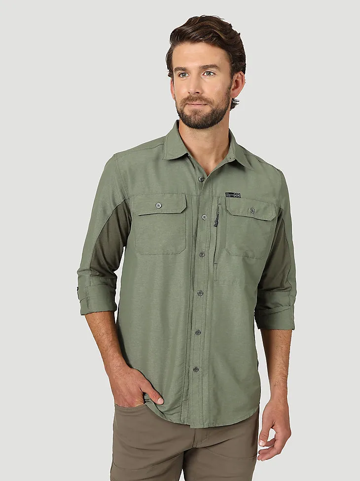 ATG BY WRANGLER™ MEN'S MIX MATERIAL SHIRT IN DUSTY OLIVE