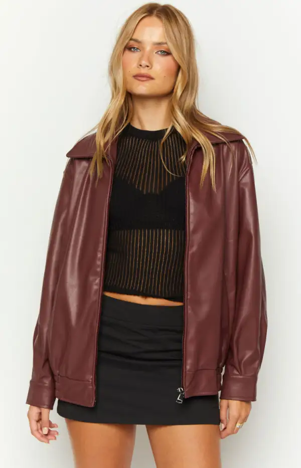 Abbi PU Red Bomber Jacket