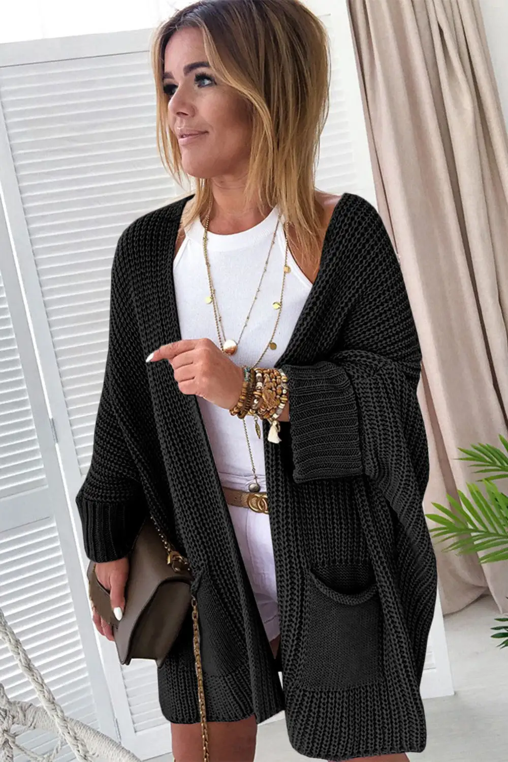 Oversized Fold Over Sleeve Cardigan