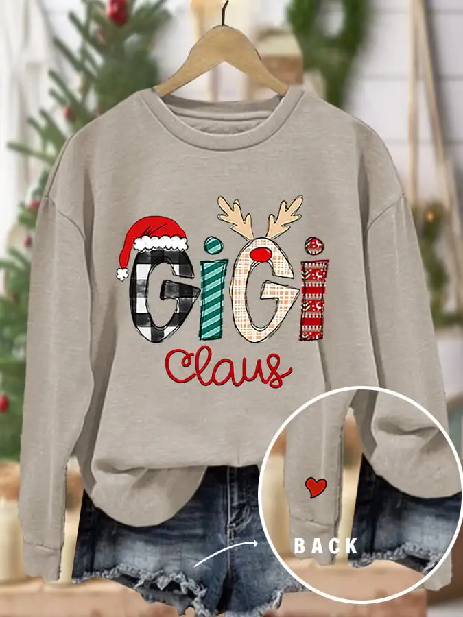 Women'S Casual Gigi Claus Printed Long Sleeve Sweatshirt