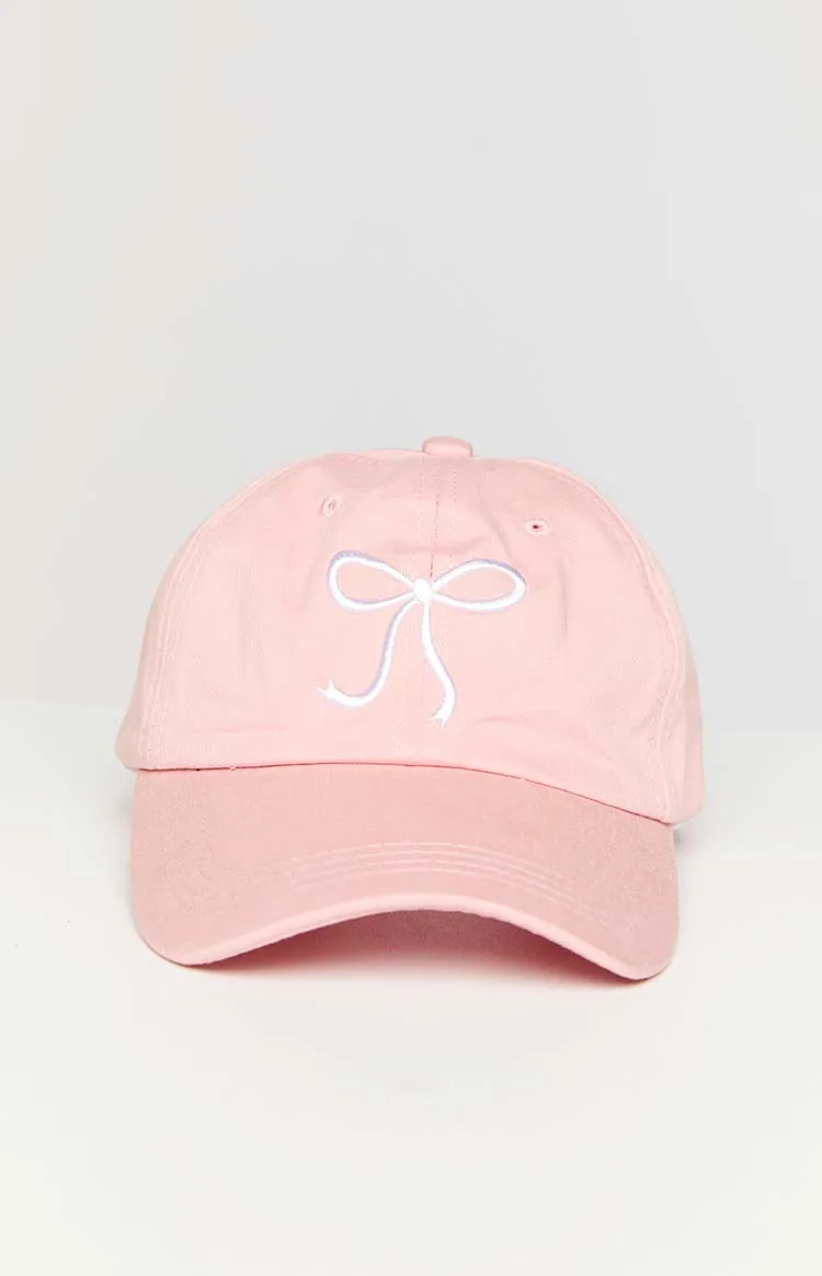 Liora Pink Embroidered Bow Baseball Cap