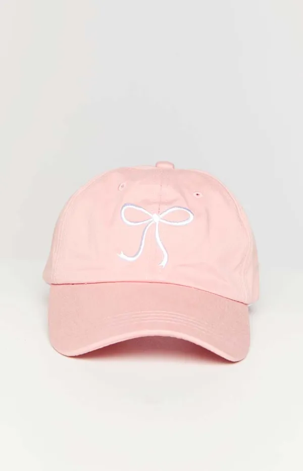 Liora Pink Embroidered Bow Baseball Cap