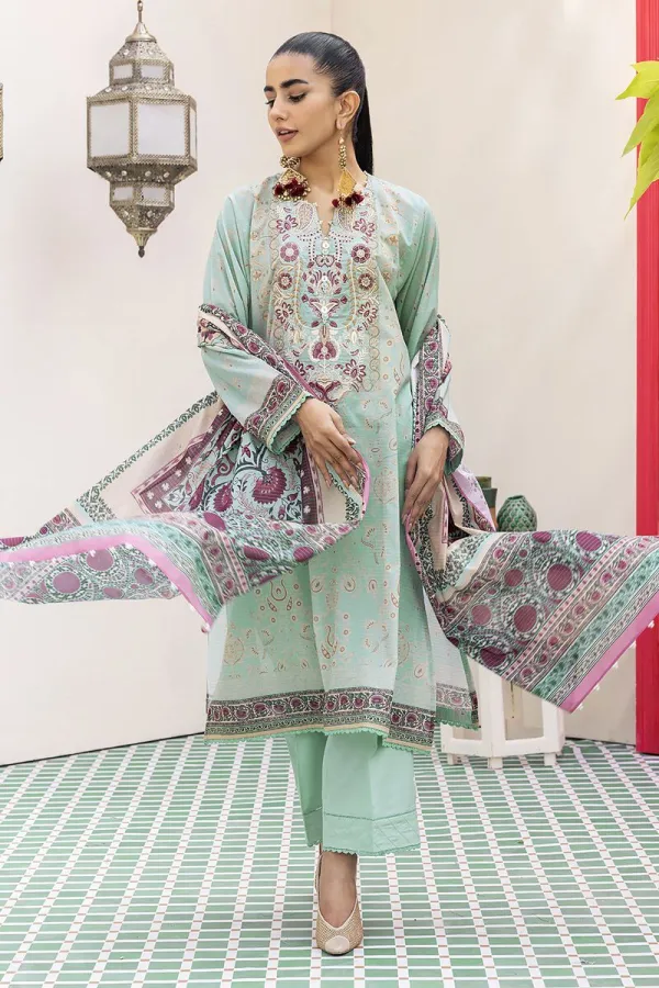 3 Piece Kurta Embroidered | Dupatta& Bottom & Tops | Color light green