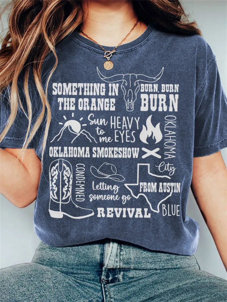 Country Music Print Vintage Short Sleeve T-Shirt