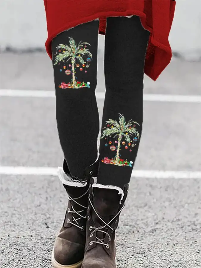 Women's Christmas Palm Tree Print Leggings