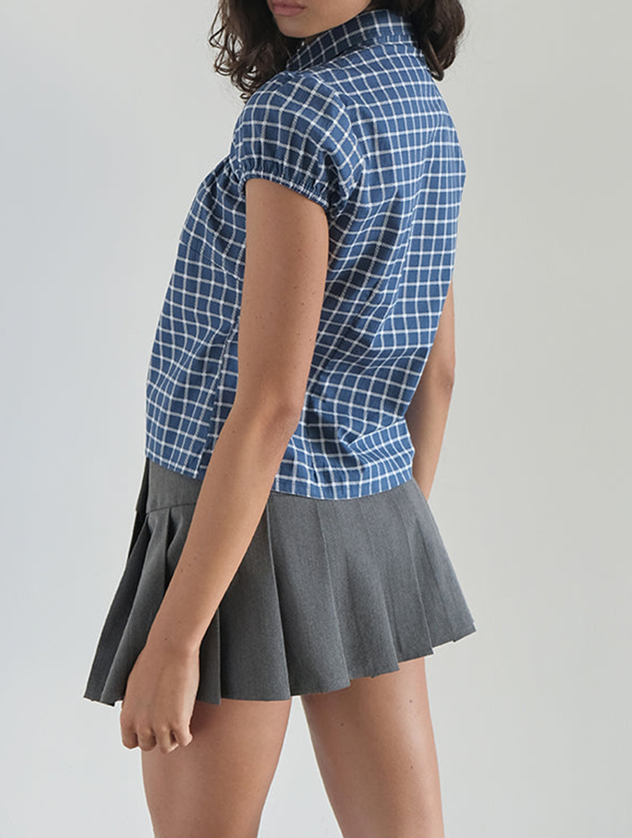 Ulsan Fitted Shirt In Navy Tartan Poplin