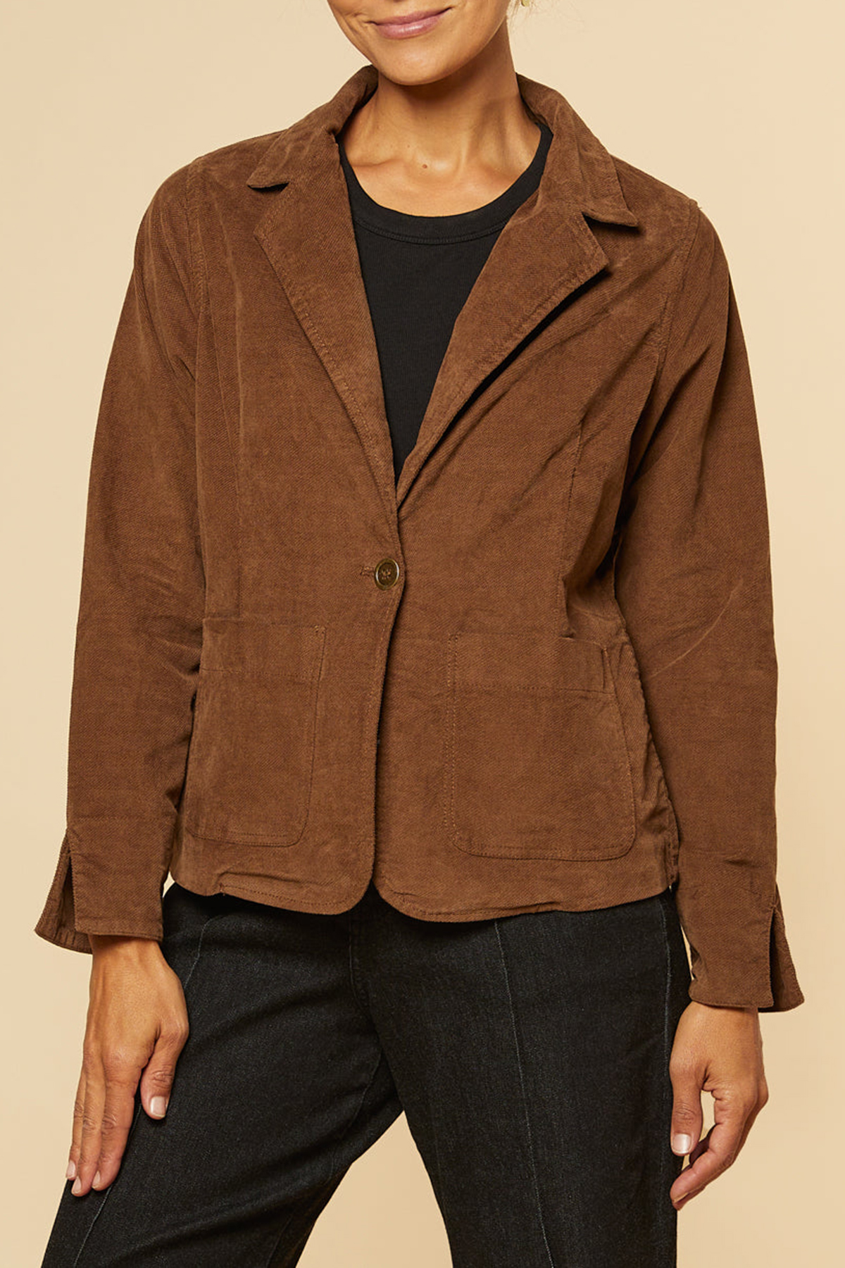 Adrift Relaxed Brushed Cotton Blazer In Chocolate