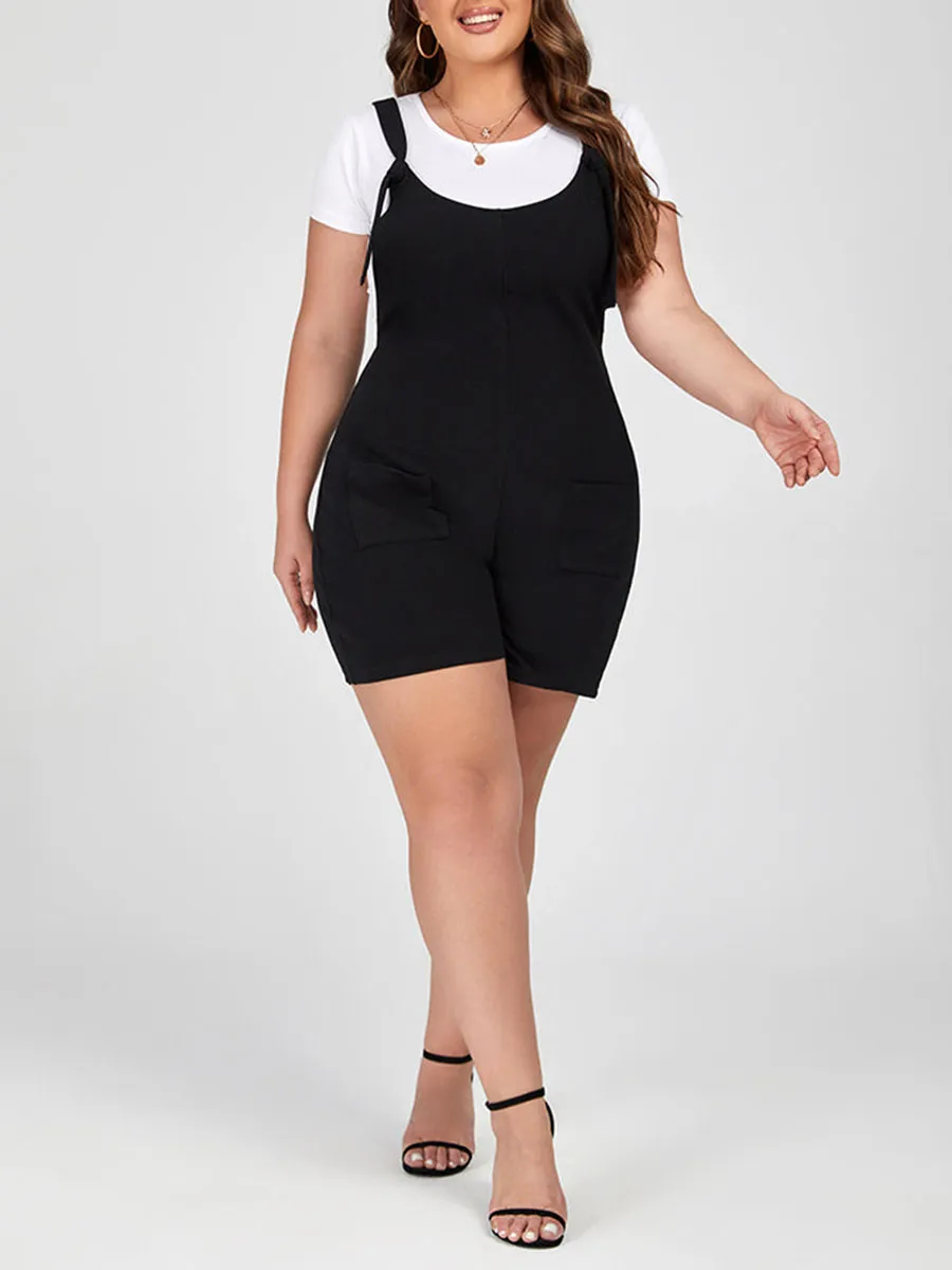 Plus Black Adjustable Strap Pocket Romper