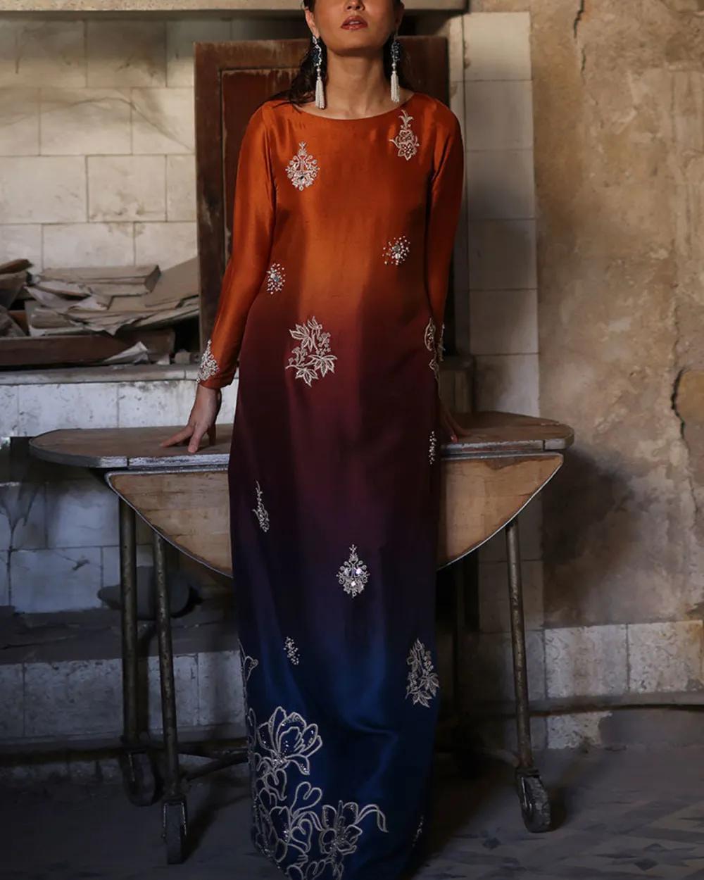 Elegant embroidered floral kaftan