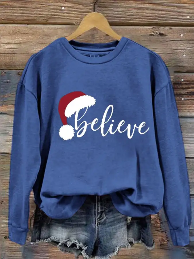 Women's Merry Christmas Christmas Believe Printed Sweatshirt