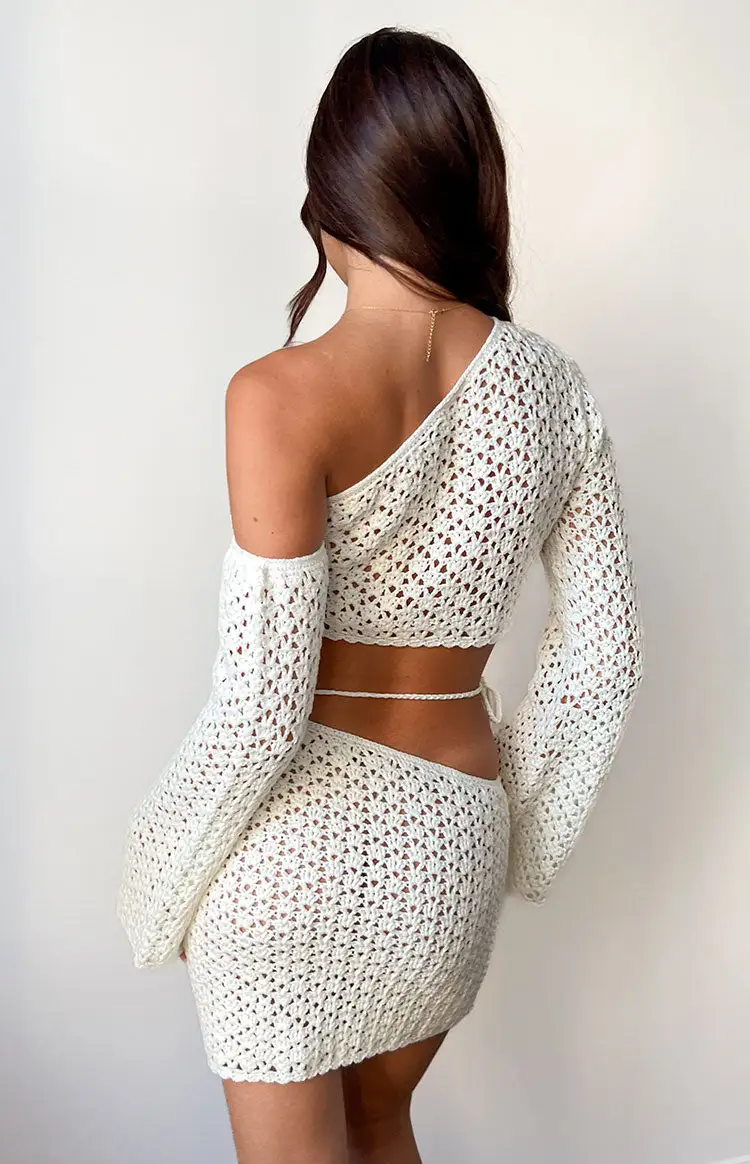 Hadie White Crochet Off Shoulder Top