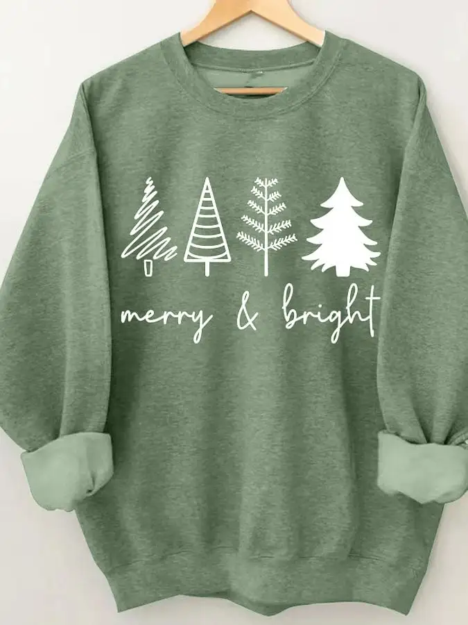 Merry And Bright Women's   Printed Long Sleeve Sweatshirt