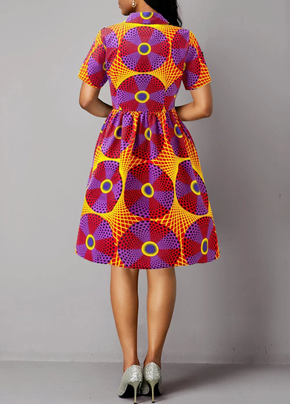 African Tribal Print Umbrella Hem Multi Color Dress