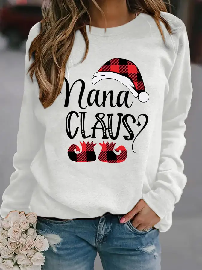 Women's Casual Nana Claus Print Long Sleeve Sweatshirt