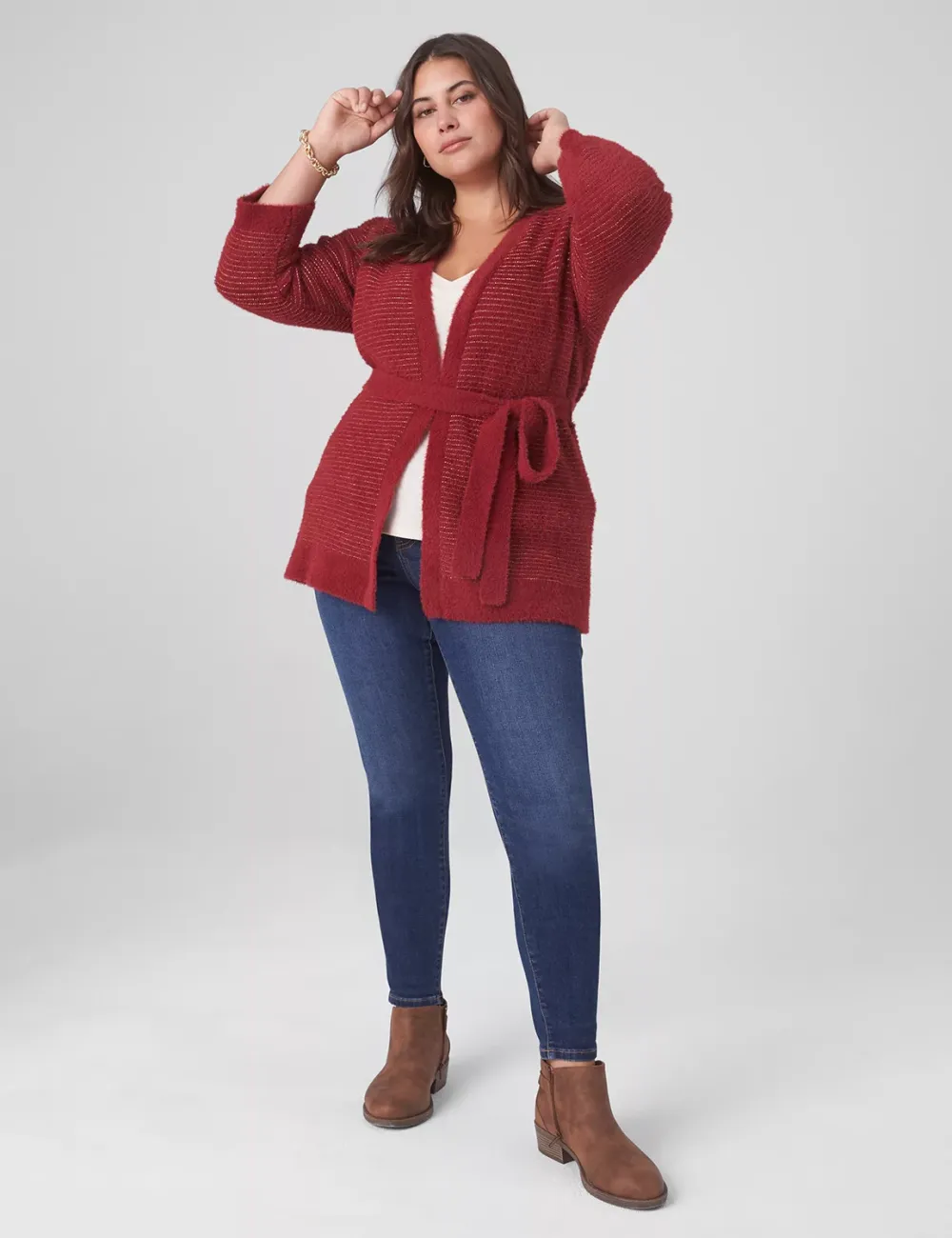 Classic 3/4-Sleeve Belted Cardigan