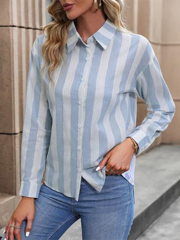 New cardigan long-sleeved commuter striped shirt