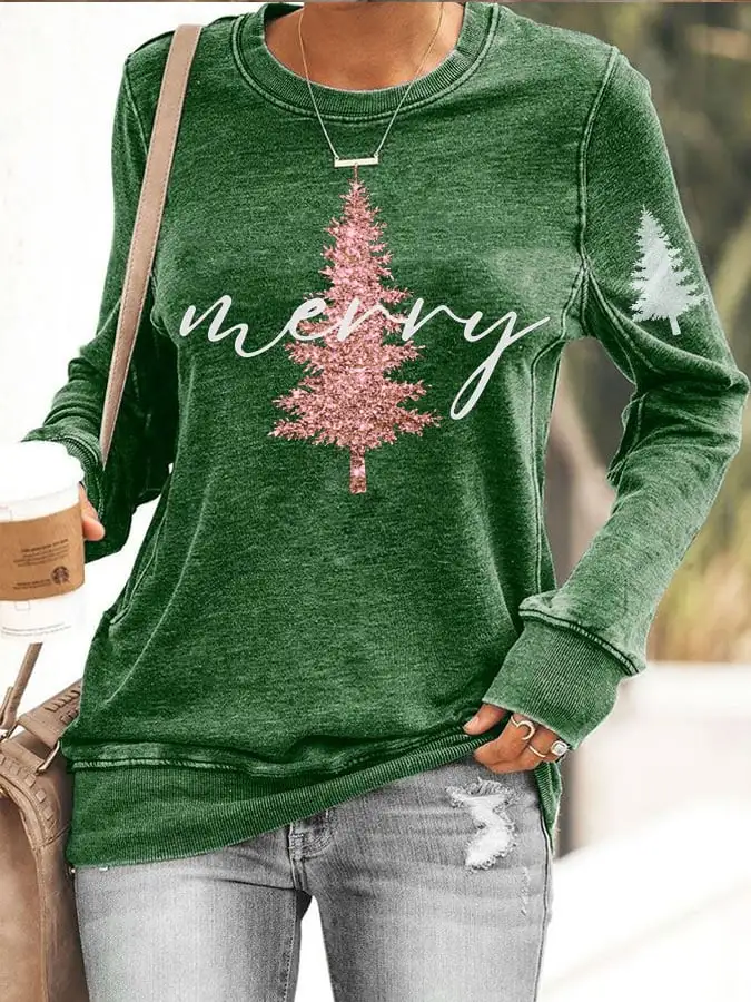 Women's Santa Print Long Sleeve Sweatshirt