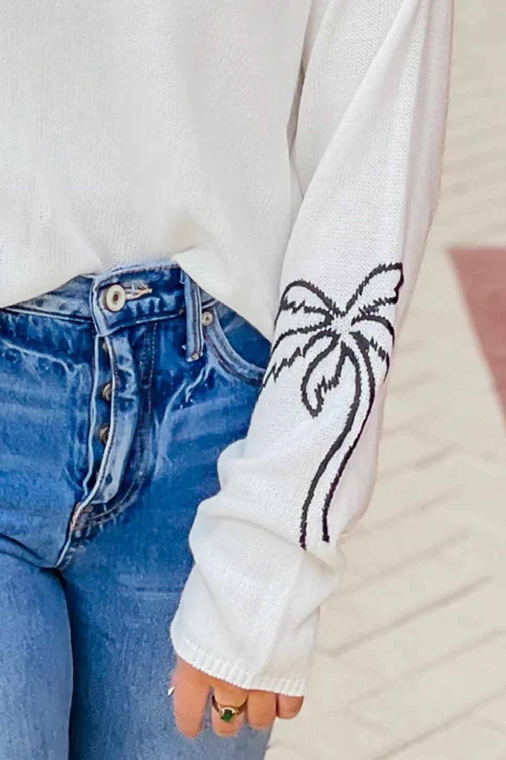 Crewneck Bow Print Cardigan