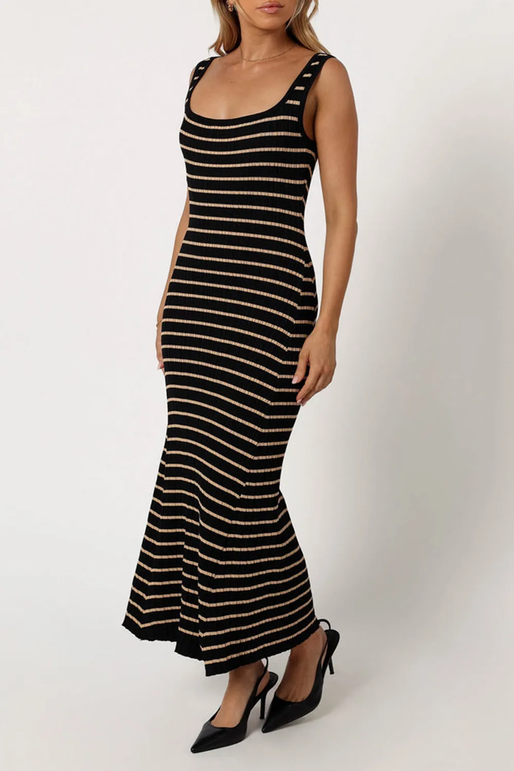 HENRY STRIPED MIDI DRESS - BLACK BEIGE