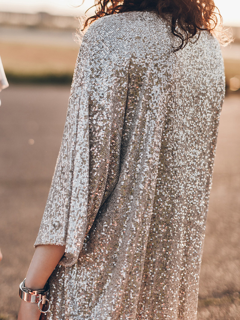 Sequin 3/4 Sleeve Open Front Duster Kimono