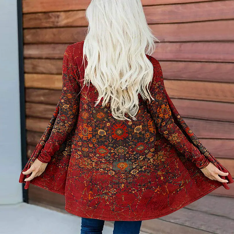 Vintage Floral Print Long Sleeve Cardigan