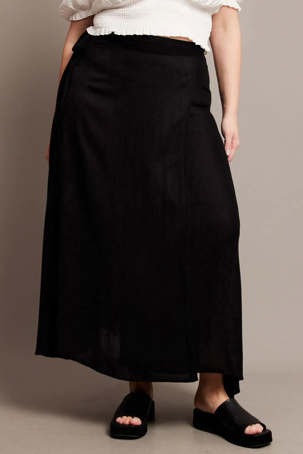 Black Crinkle Wrap Maxi Skirt