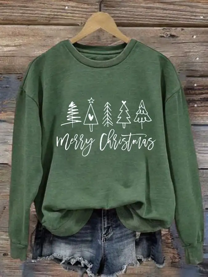 Women's Merry Christmas Christmas Trees Printed Sweatshirt