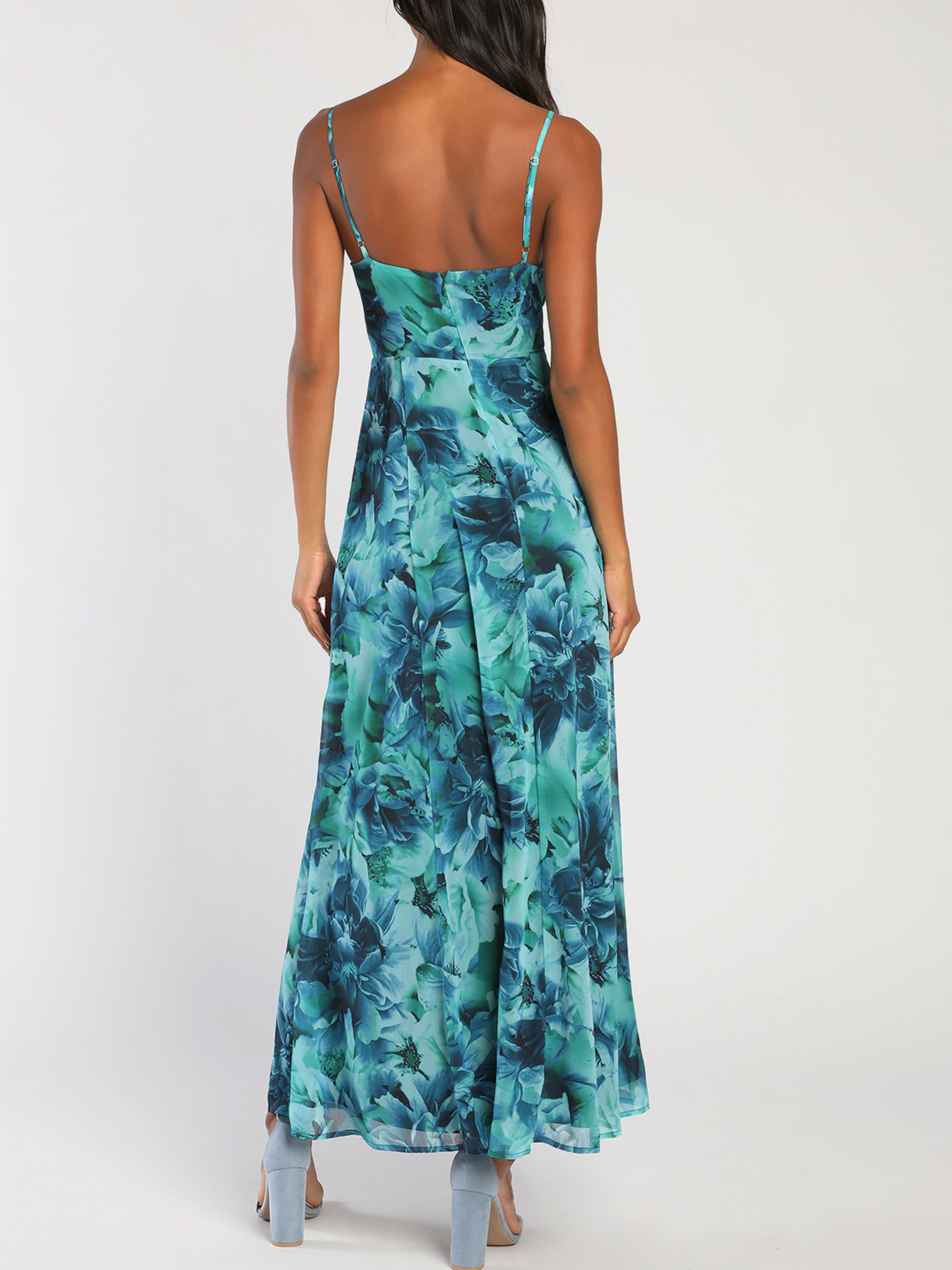 Beautiful Soul Teal Green Floral Print Twist-Front Maxi Dress