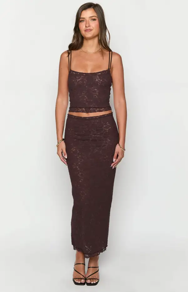 Willow Brown Lace Midi Skirt