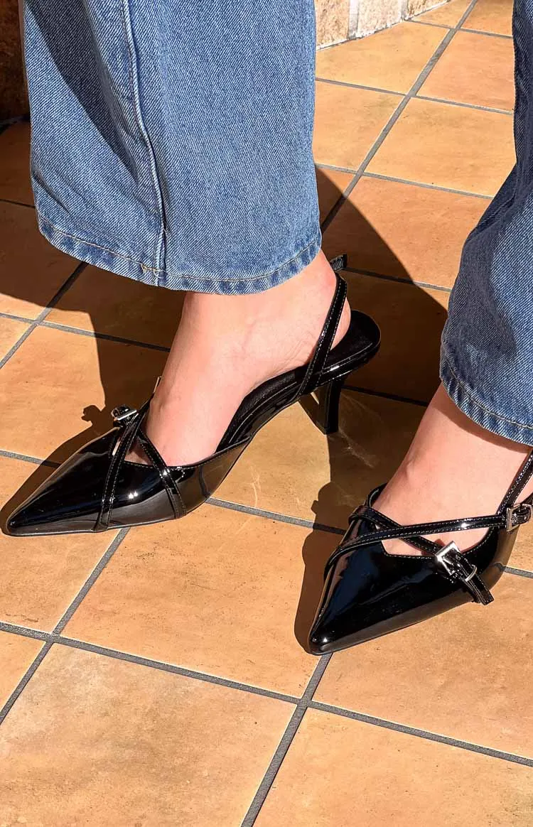 Therapy Juicy Black Patent Slingback Heels