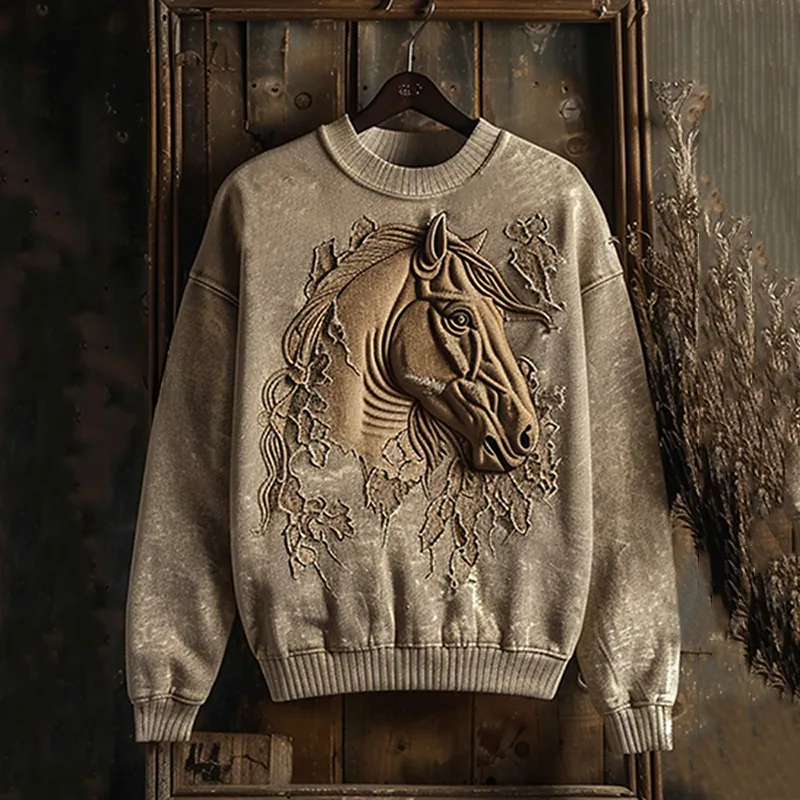 Vintage Western Horse Print Casual Sweatshirt