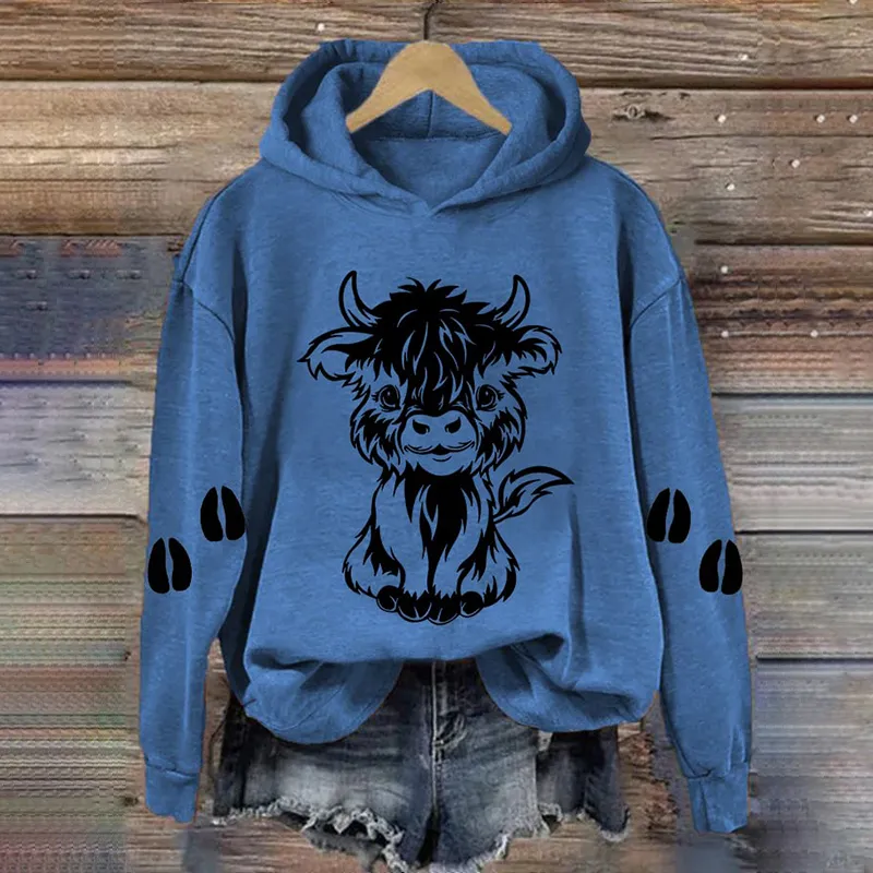 Women's Cute Baby Highland Cow Casual Hoodie