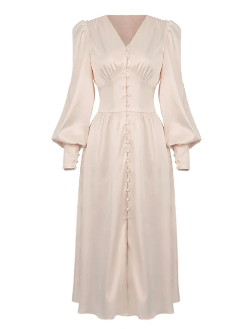 1940S SOLID SILK BUTTONED TEA DRESS