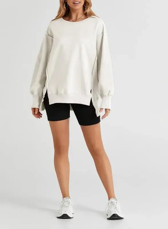 Oversized Reverse Seam Sweatshirt Long Sleeve Crewneck Pullover