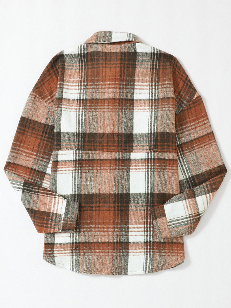 Brown Plaid Flap Pockets Shacket