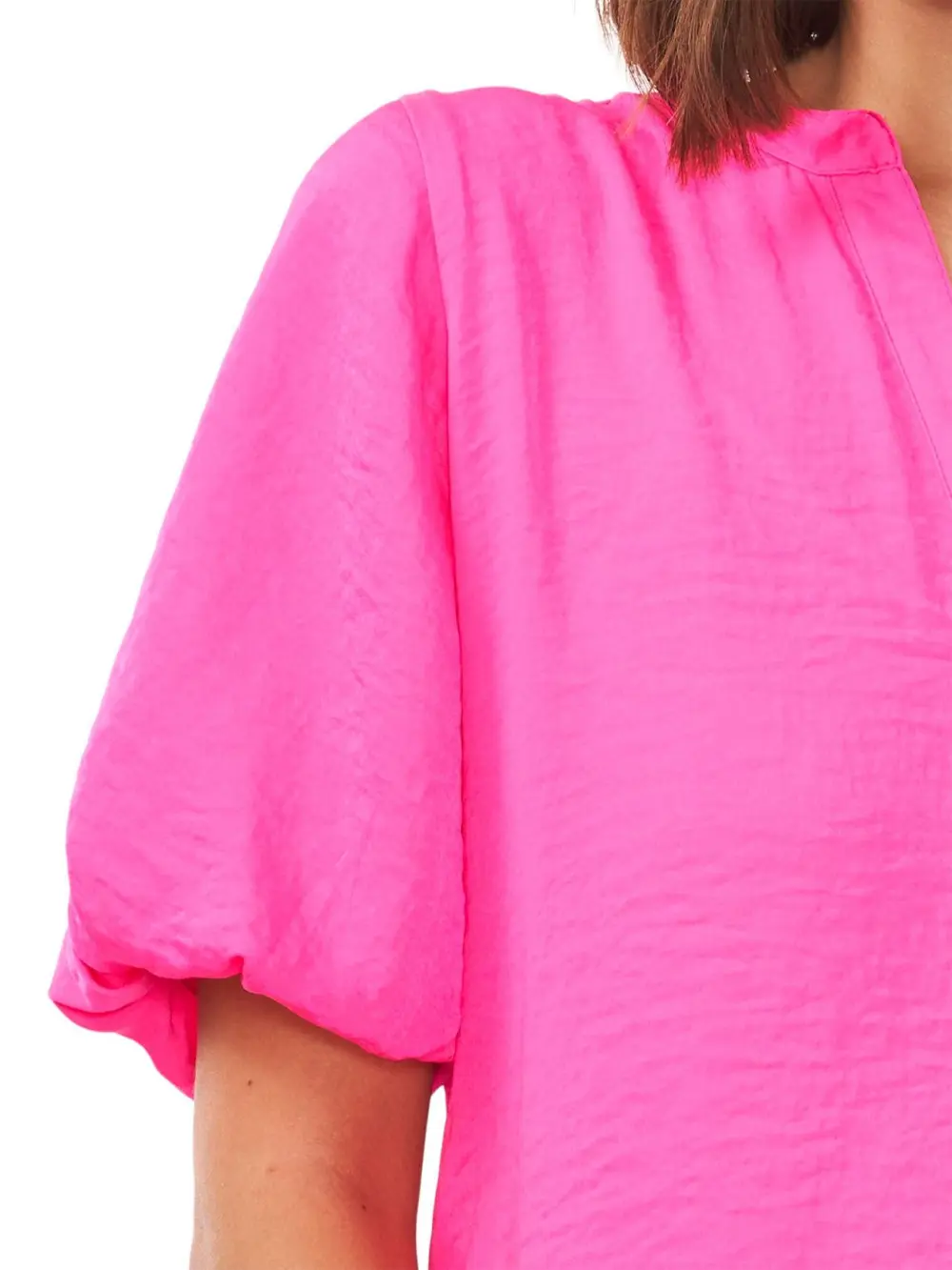 Hammered Satin Puff Sleeve Top