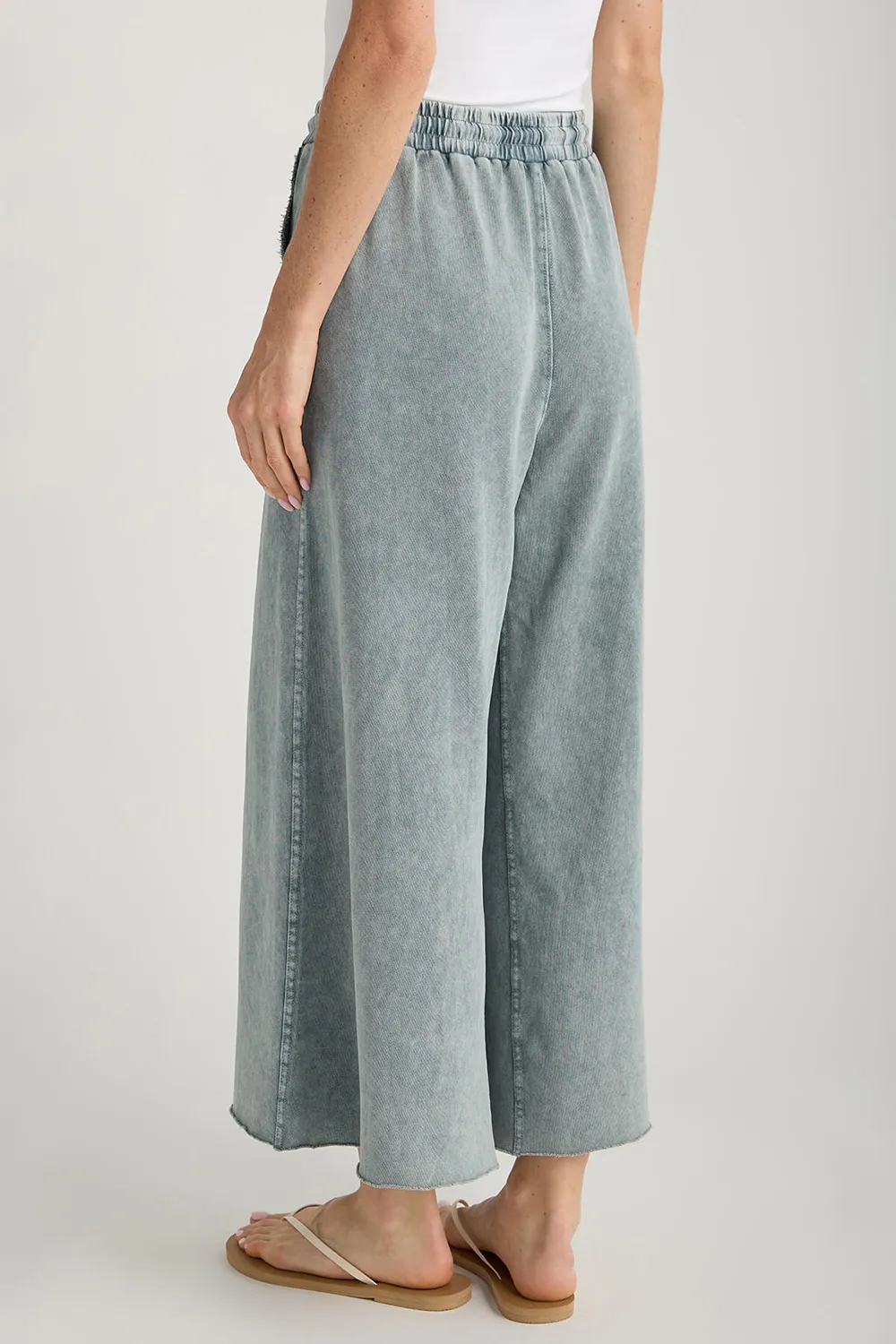 Wide Leg Knit Pants - faded teal