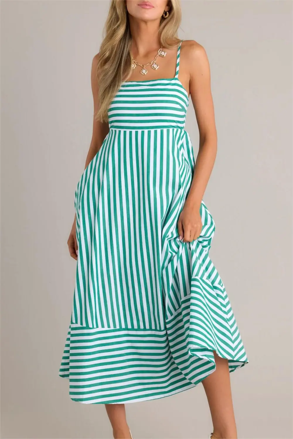 GREEN STRIPE MIDI DRESS