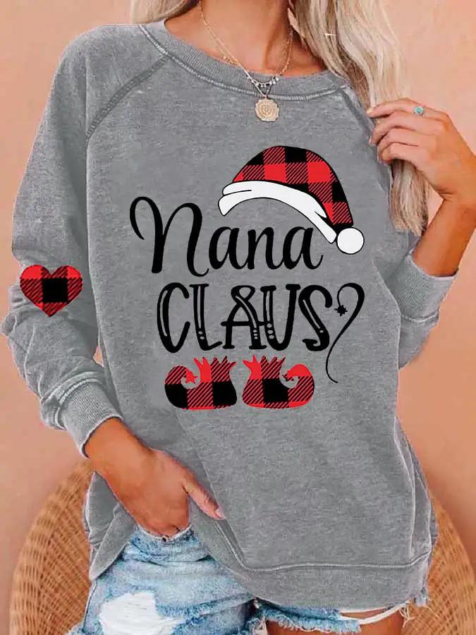 Women'S Casual Nana Claus Printed Long Sleeve Sweatshirt