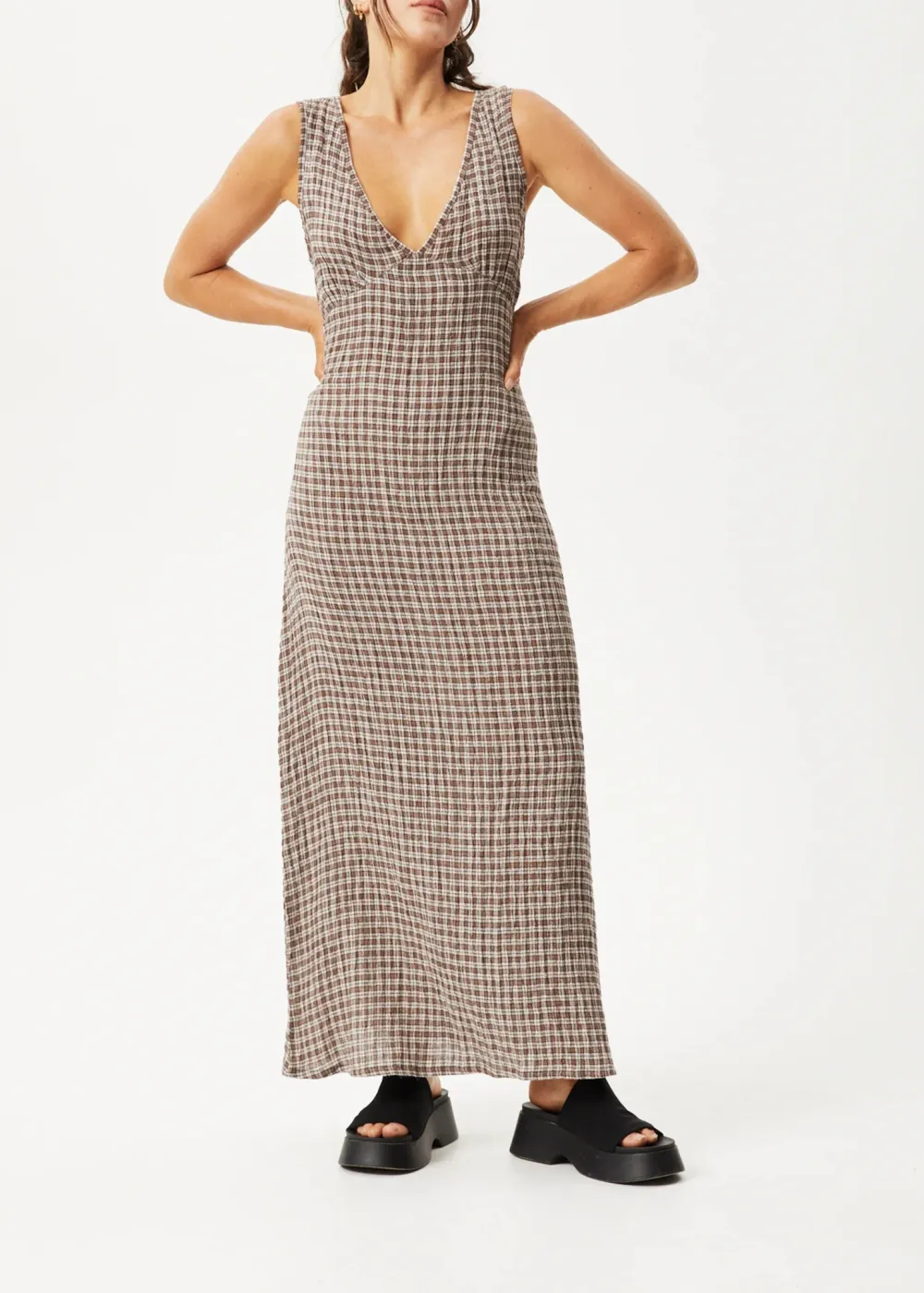 Seersucker Check Maxi Dress