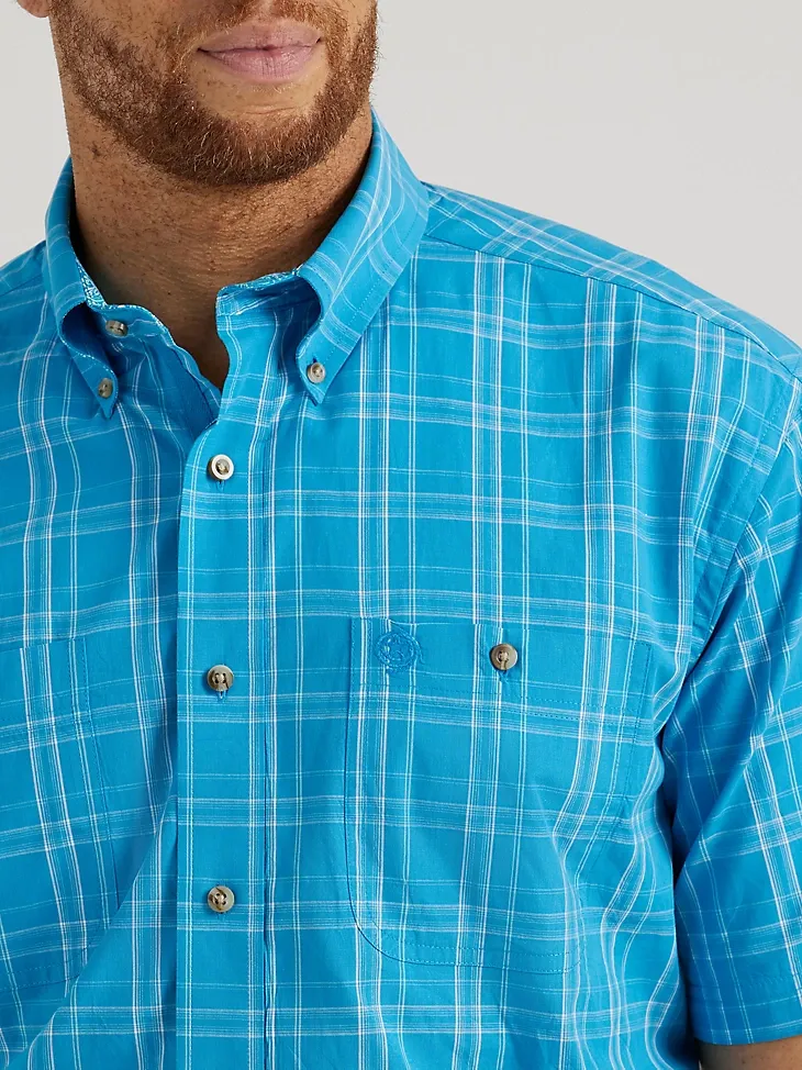 MEN'S GEORGE STRAIT SHORT SLEEVE 2 POCKET BUTTON DOWN SHIRT IN MARINE PLAID