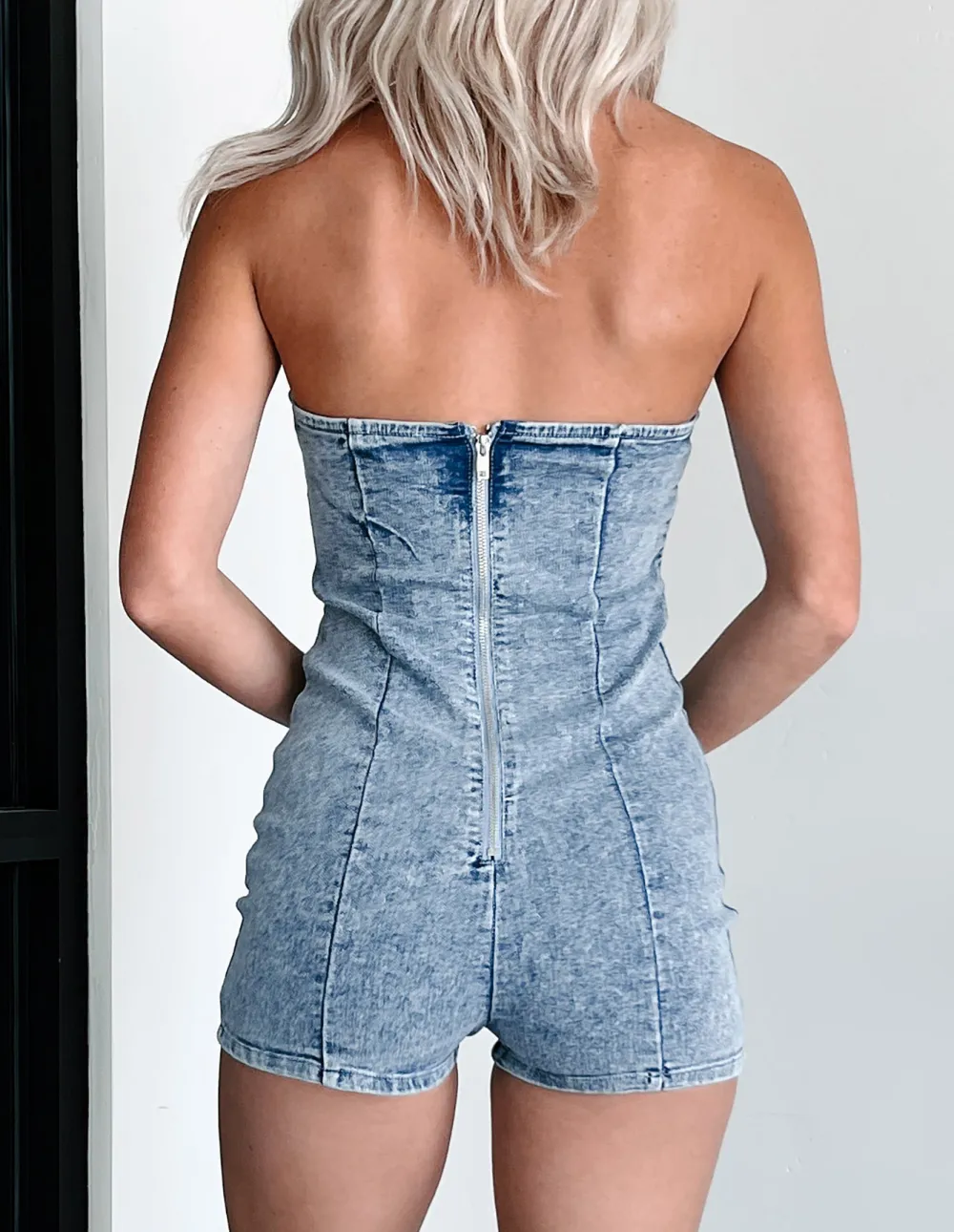 Save My Number Denim Halter Romper