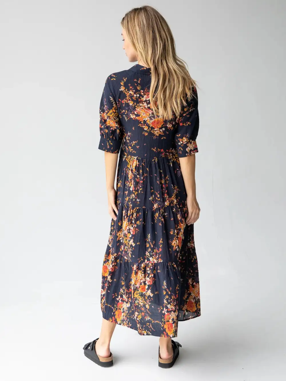 Rebecca Midi Dress - Navy Red Bouquets